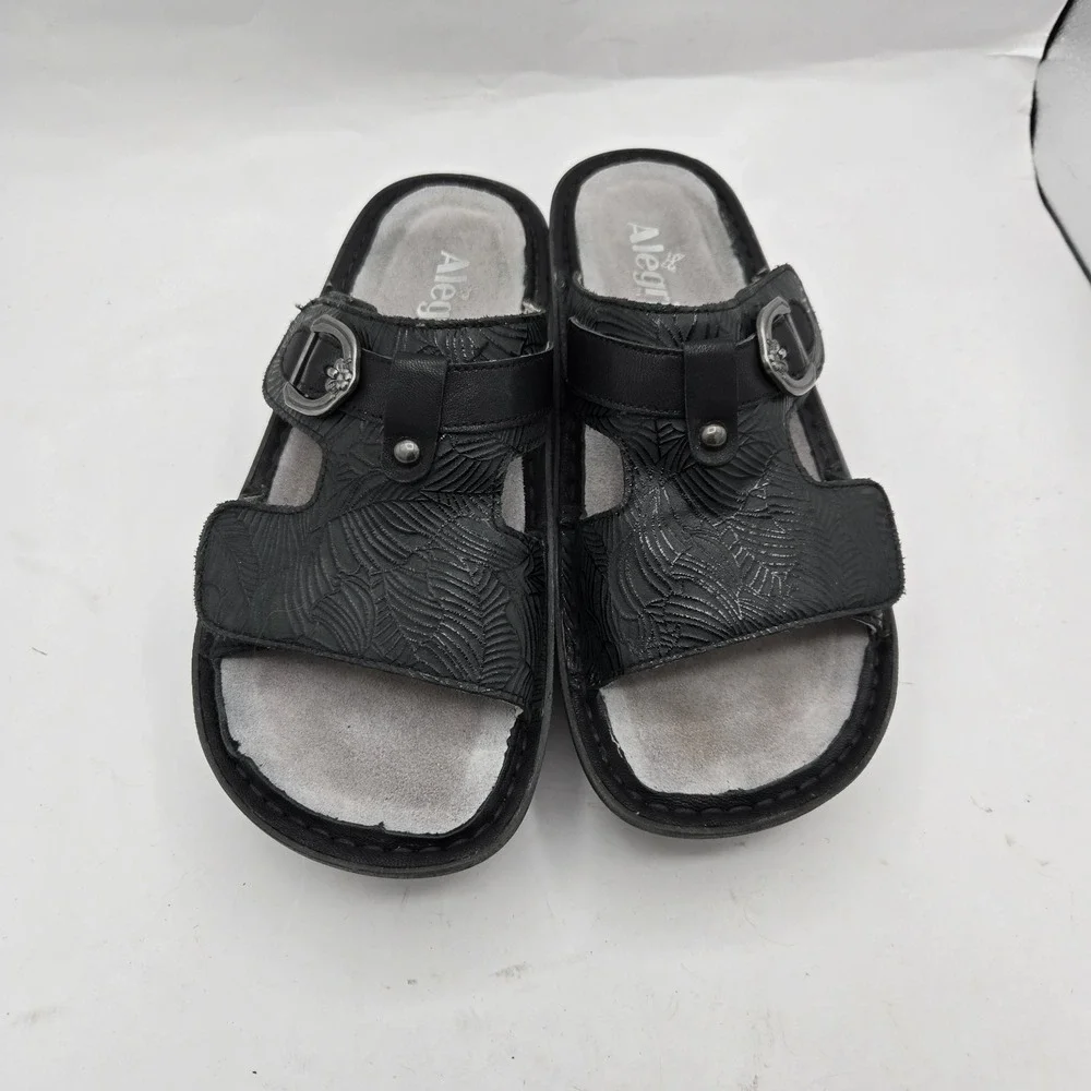 Alegria Womens Kasha Sandal Size 37 6.5 Black Leather Comfort Slide‎ Adjustable